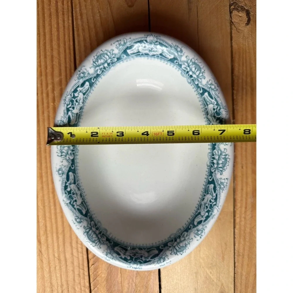 Antique Higgins & Seiter England hotel ware oval stoneware serving bowl blue Flo